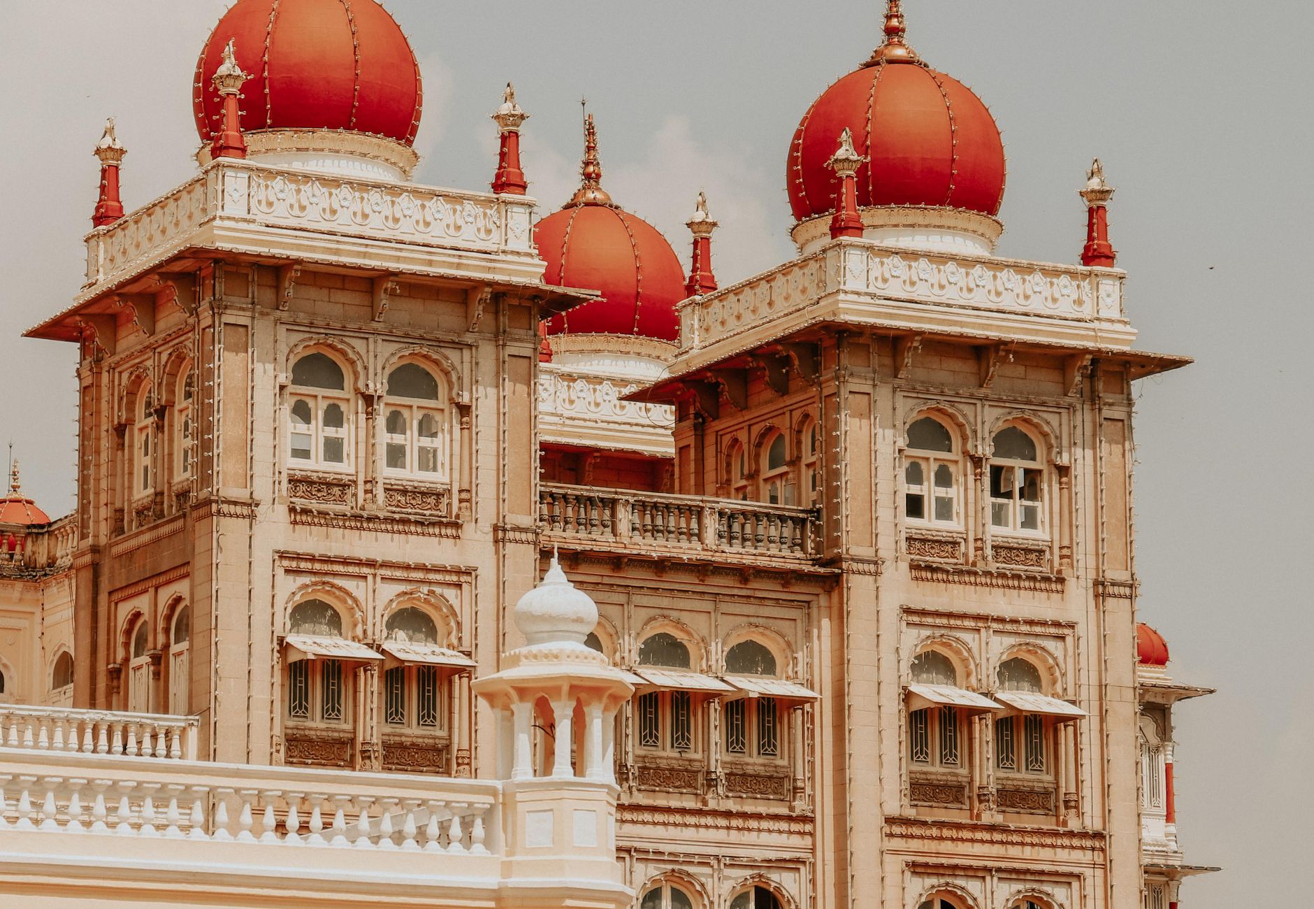 Detail of Mysore Palace showcasing traditional oriental architecture in India.